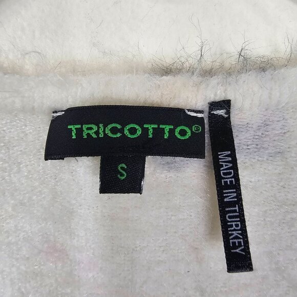 Tricotto Graphic Print Pullover Sweater S White V-Neck Artsy Embellished Beauty - Picture 4 of 9